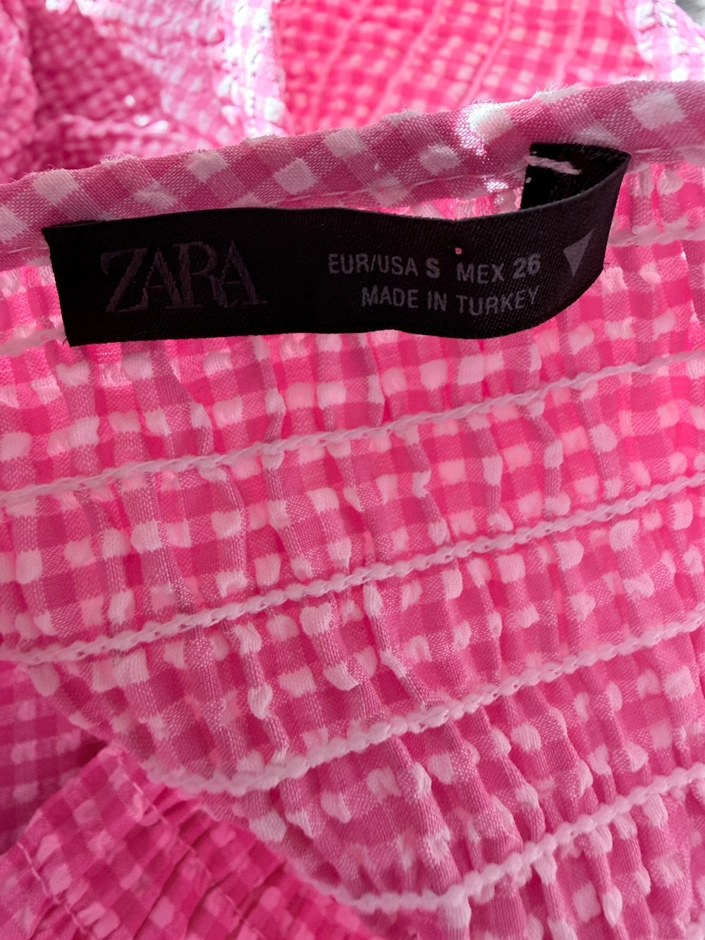 Zara Gingham Smocked Midi Dress Pink White Sz S | Cottagecore Balletcore - Picture 13 of 15